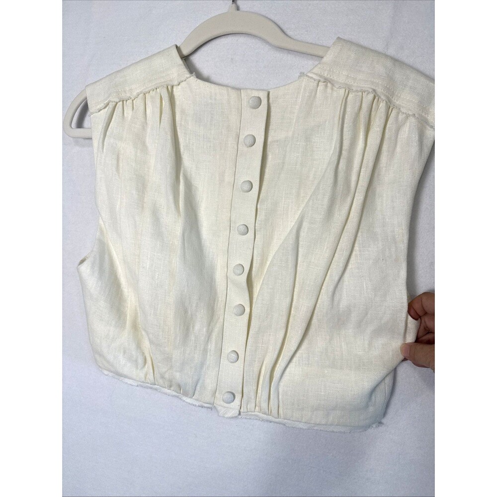 Aje. Byblos Ring-Embellished 100% Linen Crop Top Sz 8 Designer Quiet Luxury - Picture 15 of 15